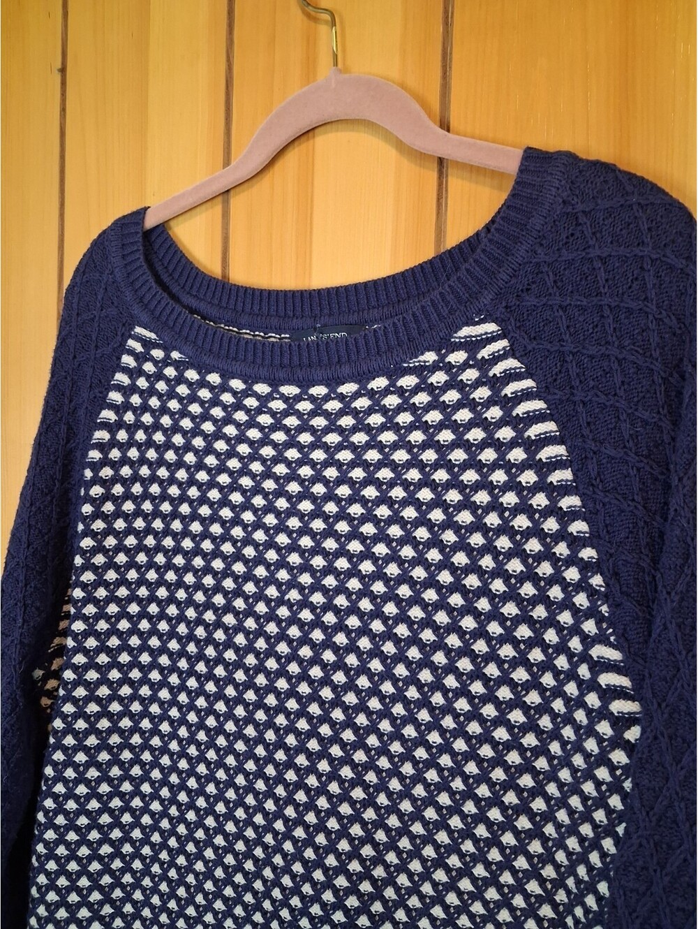 Lands End Sweater Women’s 1X Blue Cotton Cable Knit Pullover